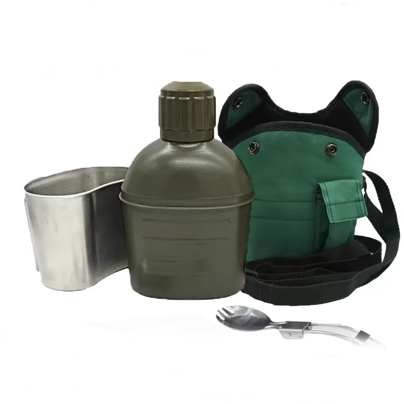 1L Military Canteen Stove Bowl Set Camping Hiking Cookware Outdoor Lightweight Stainless Steel Insulation Canteens Cup with Bag