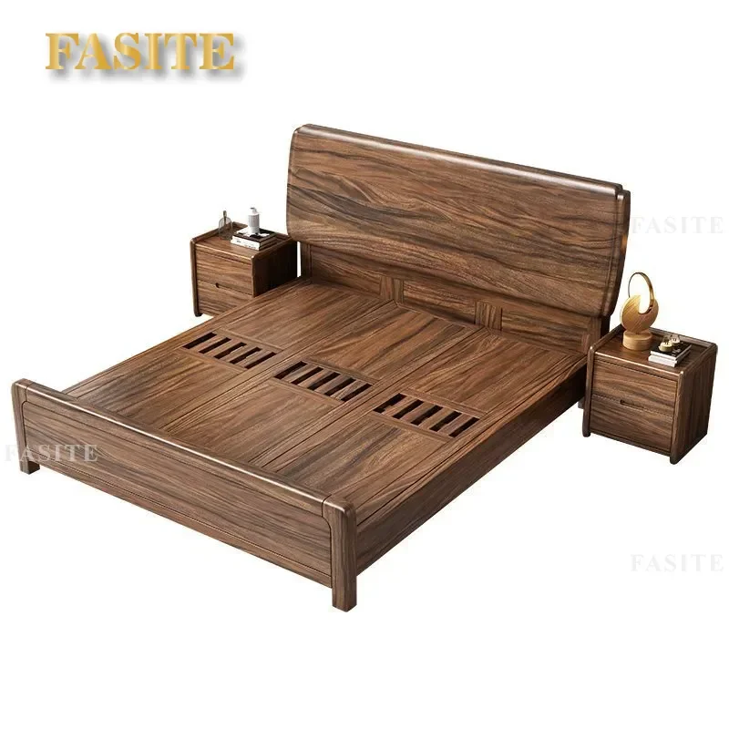 South American Black Walnut Solid Wood Bed Frame 1.8m King Size Platform Bed for Master Bedroom Wedding Chinese Furniture