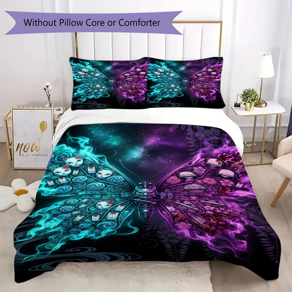 Demon Slayer Print Pillowcase & Duvet Cover Set Anime Bedding for Room Decor Special Gift for Anime Lovers.-Xin
