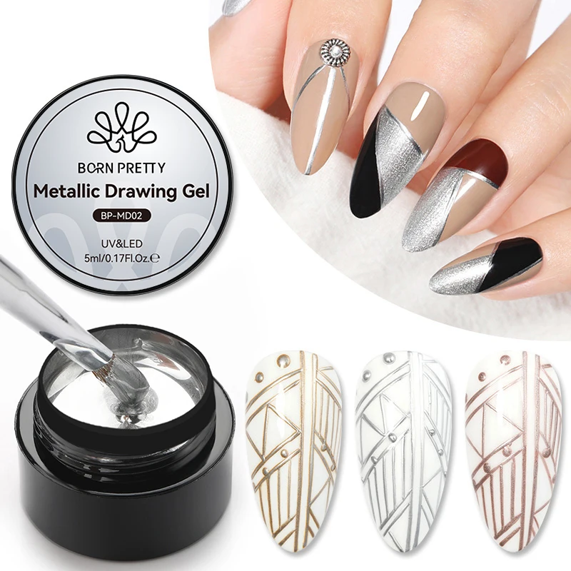BORN PRETTY 5ML Super Silver Metallic Gel Nail Polish Mirror Metal Effect Painting Gel Chrome Varnis Semi Permanent for Nail DIY