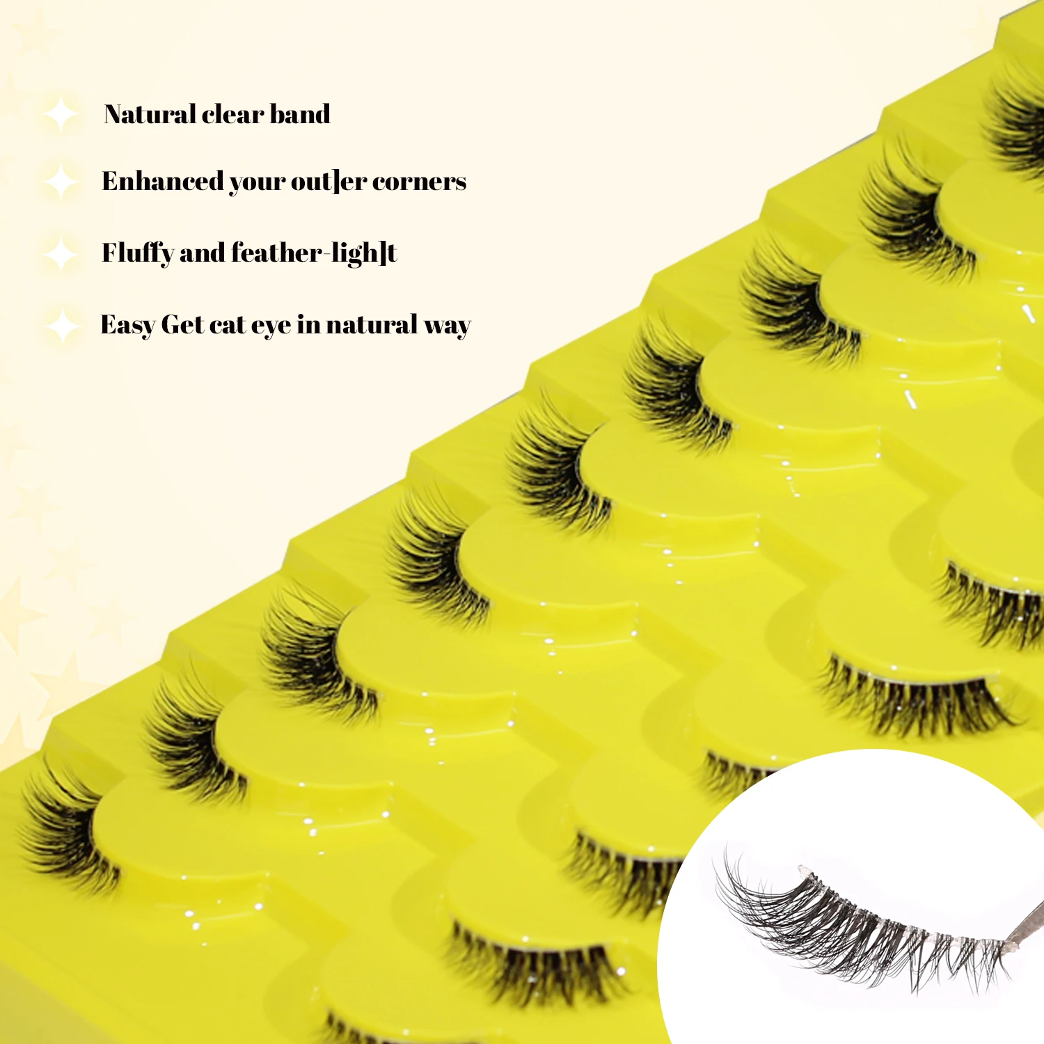 Halbwimpern, natürlicher Look, 10 Paar, dünne Katzenaugenwimpern, 18 mm, flauschige falsche Wimpern mit transparentem Band, kurze Halbwimpern