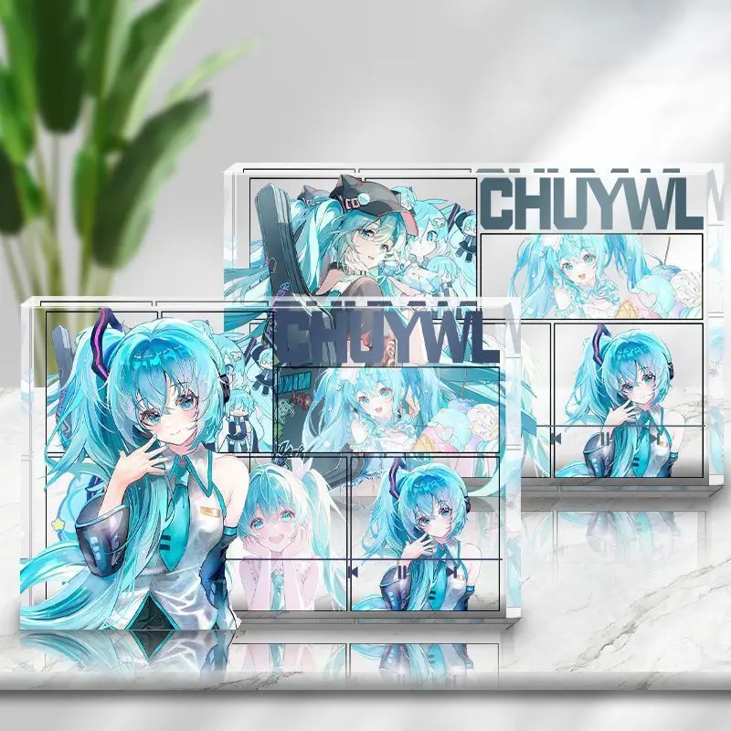 Hatsune Miku Crystal Transparent Acrylic Block Anime Character Photo Frame Desktop Ornament Manga Decor Gift For Girls
