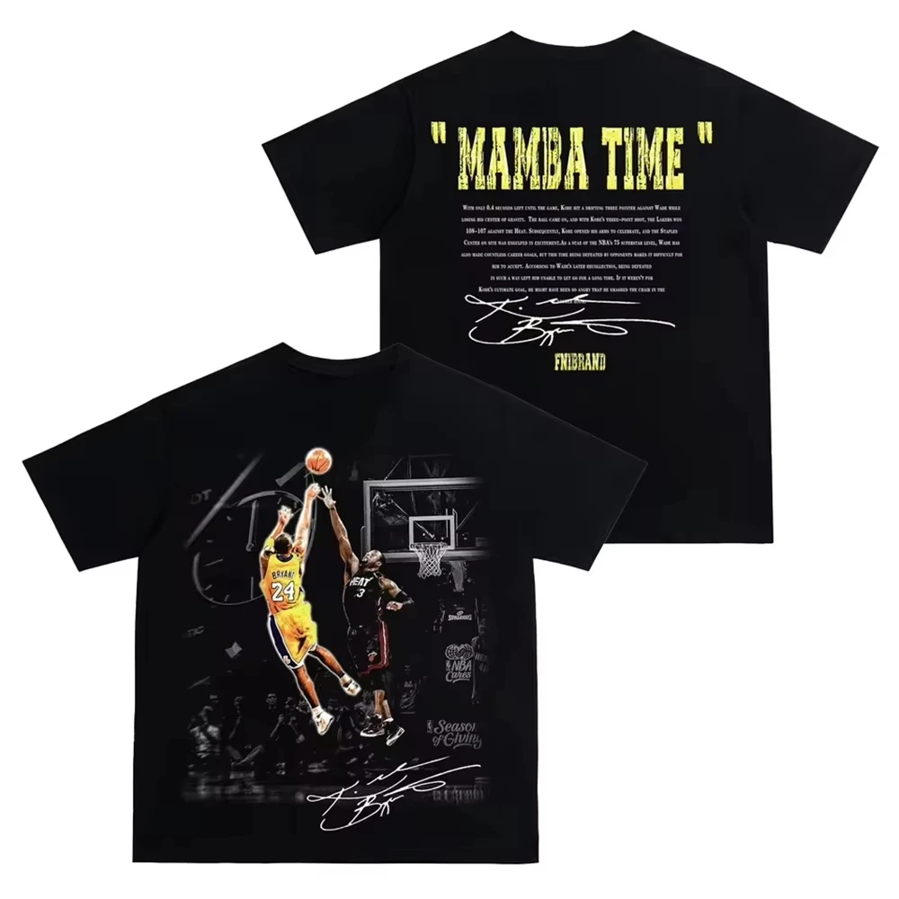 2026 Unisex Kobe Basketball T Shirt Mamba Time Player Action Graphic Front Back Print Crew Neck Cotton Streetwear Tee