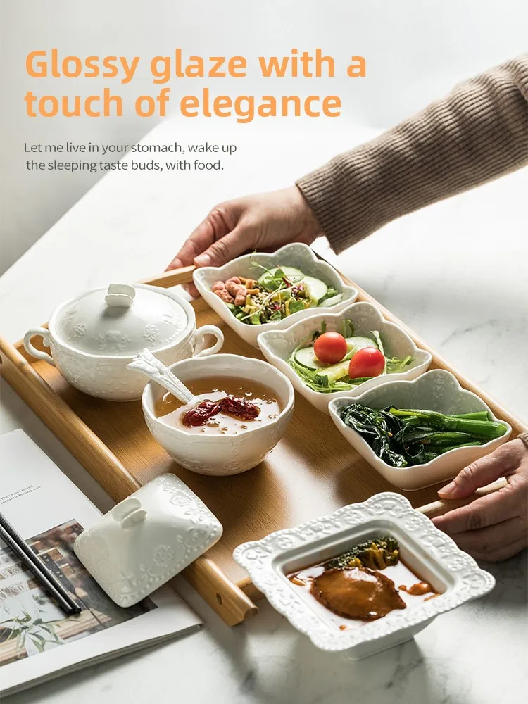 

Ele Cerc Moon Meal Dining Set for Postpartum Women High-End Club Center Exclusive One-Person Soup Bowl Plate Sted P...