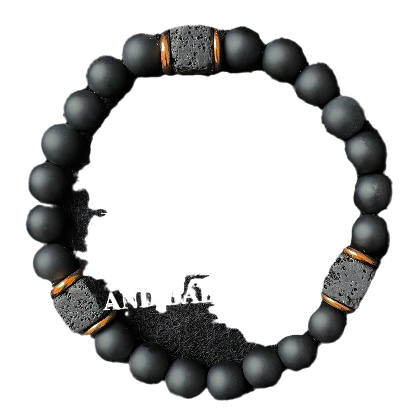 1 piece men's volcanic stone bracelet with black agate squares, stylish jewelry suitable for modern gentlemen