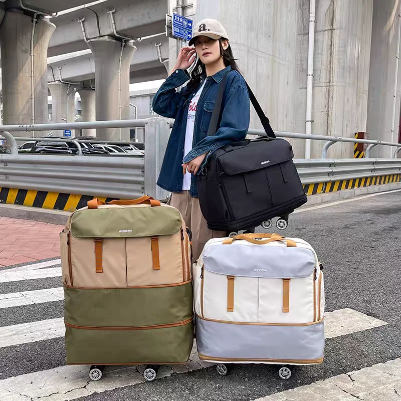 expandable-wheel-travel-bag-women's-short-trip-handheld-luggage-bag-carry-on-bag-oxford-cloth-material-no-brand-registration