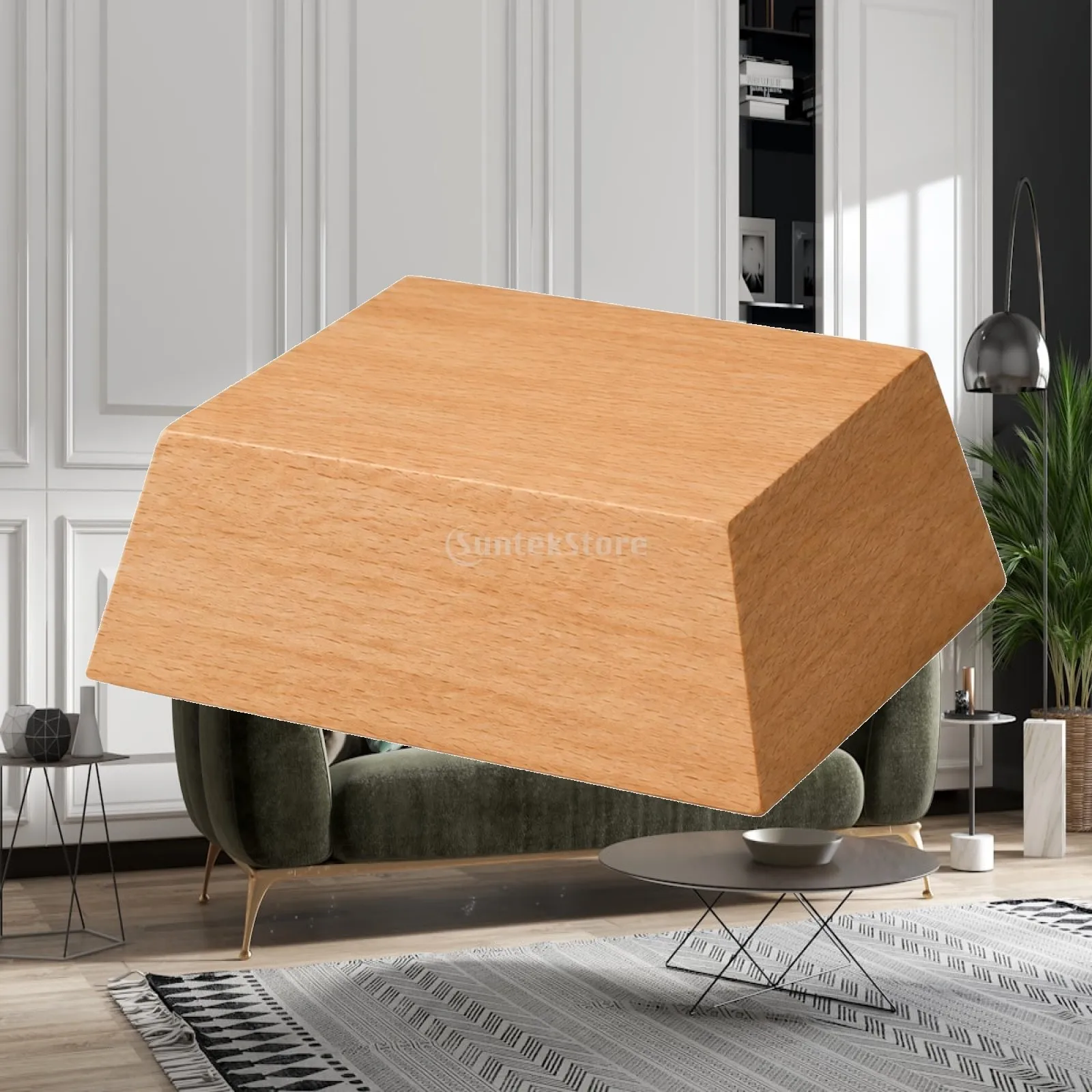 Natural Beech Wood Display Stand for Mineral Specimens Collectibles Square Trapezoid Pedestal for Shelf Decor