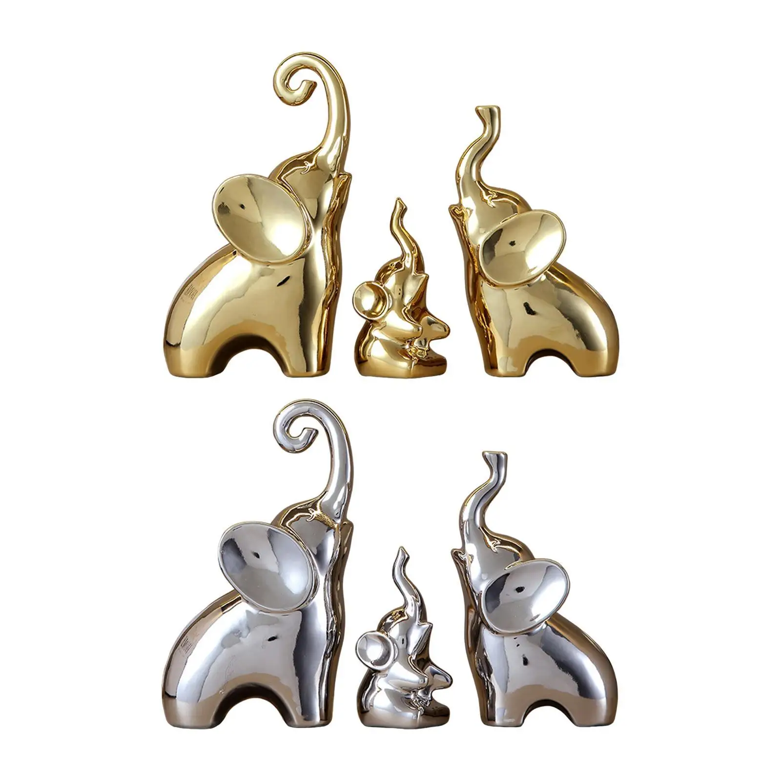 

3Pcs Elephant Statues Desktop Decorations Collectible Modern Animal Sculptures Elephant Family Figurines for Bedroom Entrance