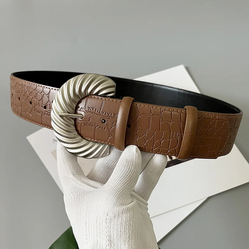 

Осенне-зимний новый дизайнерский широкий пояс из натуральной кожи, винтажный универсальный ремень для пальто