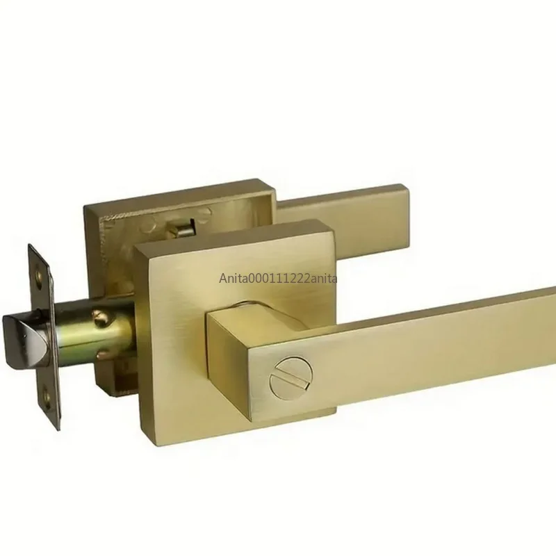 Golden Keyless Entry Door Knob - Heavy Duty, Reversible Square Privacy Lock for Bedroom & Bathroom