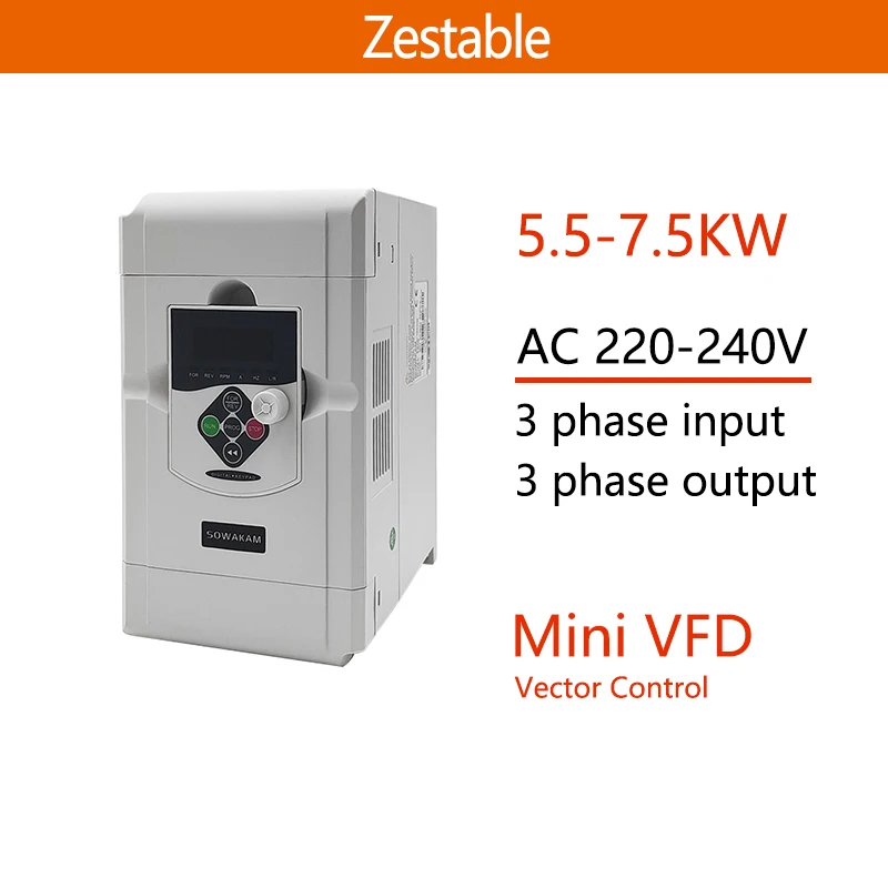 VFD  5.5/7.5 KW 7 HP/10 HP 3 Ph 220V to 3 Phase 220V Variable Frequency Drive Converter for Motor Speed Control Inverter