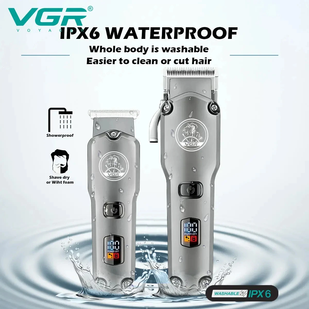 VGR V-675 S3 3-in-1 high-end hair trimming set metal body sharp blade hair clipper LED electric push shear reciprocating men's s