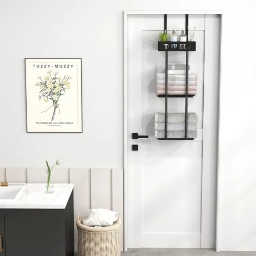 رف منشفة فوق الباب 3 طبقات رف منشفة معلق للحمام من الفولاذ المقاوم للصدأ فوق الباب حامل المناشف المثبت على الحائط مع قاعدة الرف