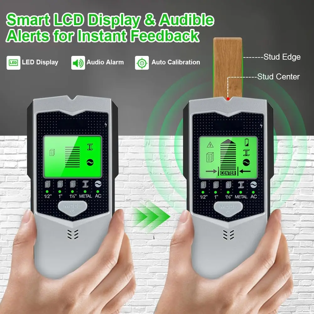Stud Finder Wall Scanner, 5 in 1 Stud Detector, HD LCD Display, Center and Edge Detection, Wood Metal AC Wire Detection