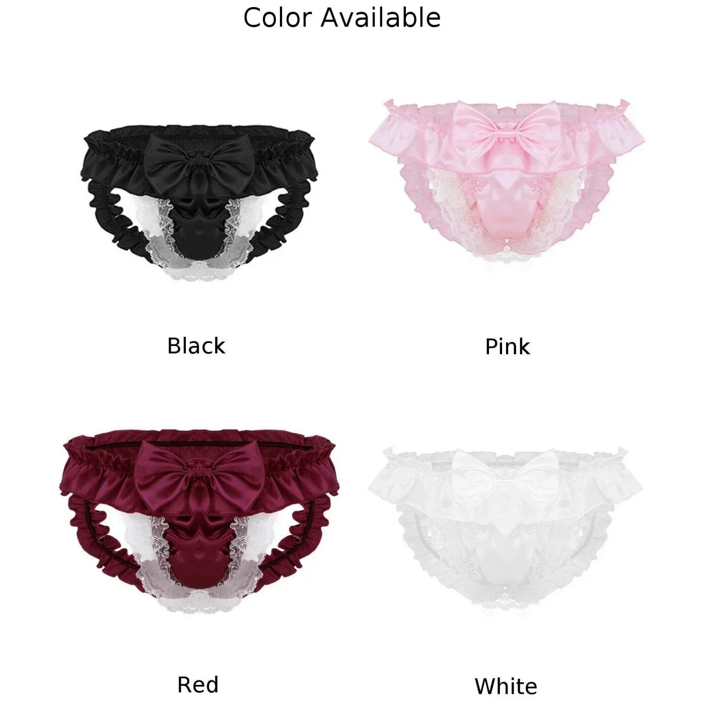 Men Sissy Briefs Backless Lace Silk Panties Satin Bikini G-String Bow Solid Thong Low Rise Sexy Gay Underwear Erotic Lingerie