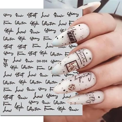 3d Black Gold Silver White Letters Messages Nail Art Stickers Adhesive Sliders Nail Decals Decoration Manicure Accessories
