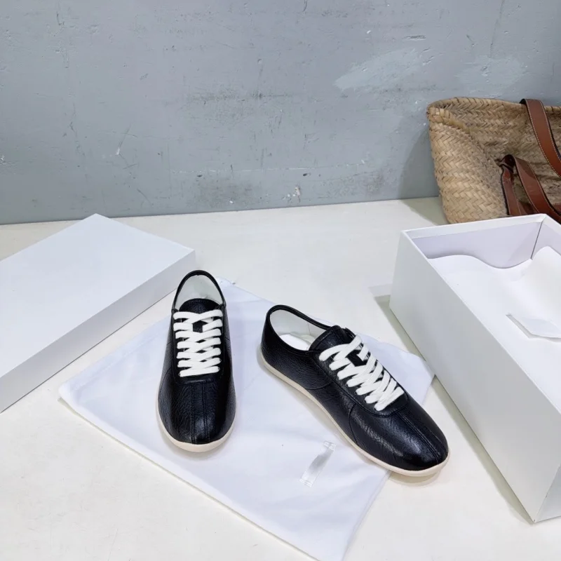 Genuine Leather Women German Trainer Shoes Black Flat Lace Up Casual Sneakers Soft Non Slip Daily Walking Ladies Shoes