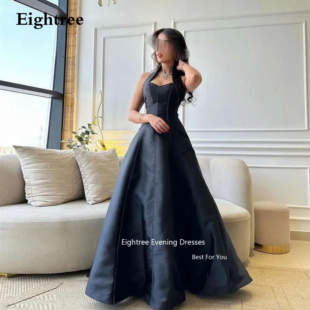 

Eightree Black Prom Dresses Satin Long A Line Halter Neck Floor Length Formal Evening Dresses Abendkleider Dubai 2023