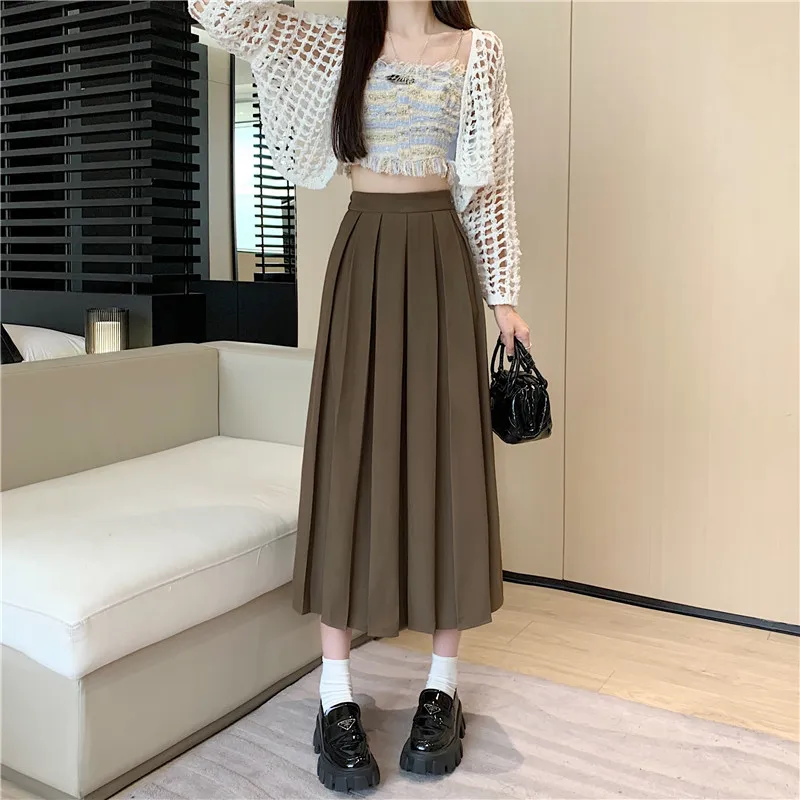 

Fashion Spring Summer Long Skirt Pants Women Clothes Girls Casual High Waists Black Pleated Skirt Female Ladies Sexy Clothing 2