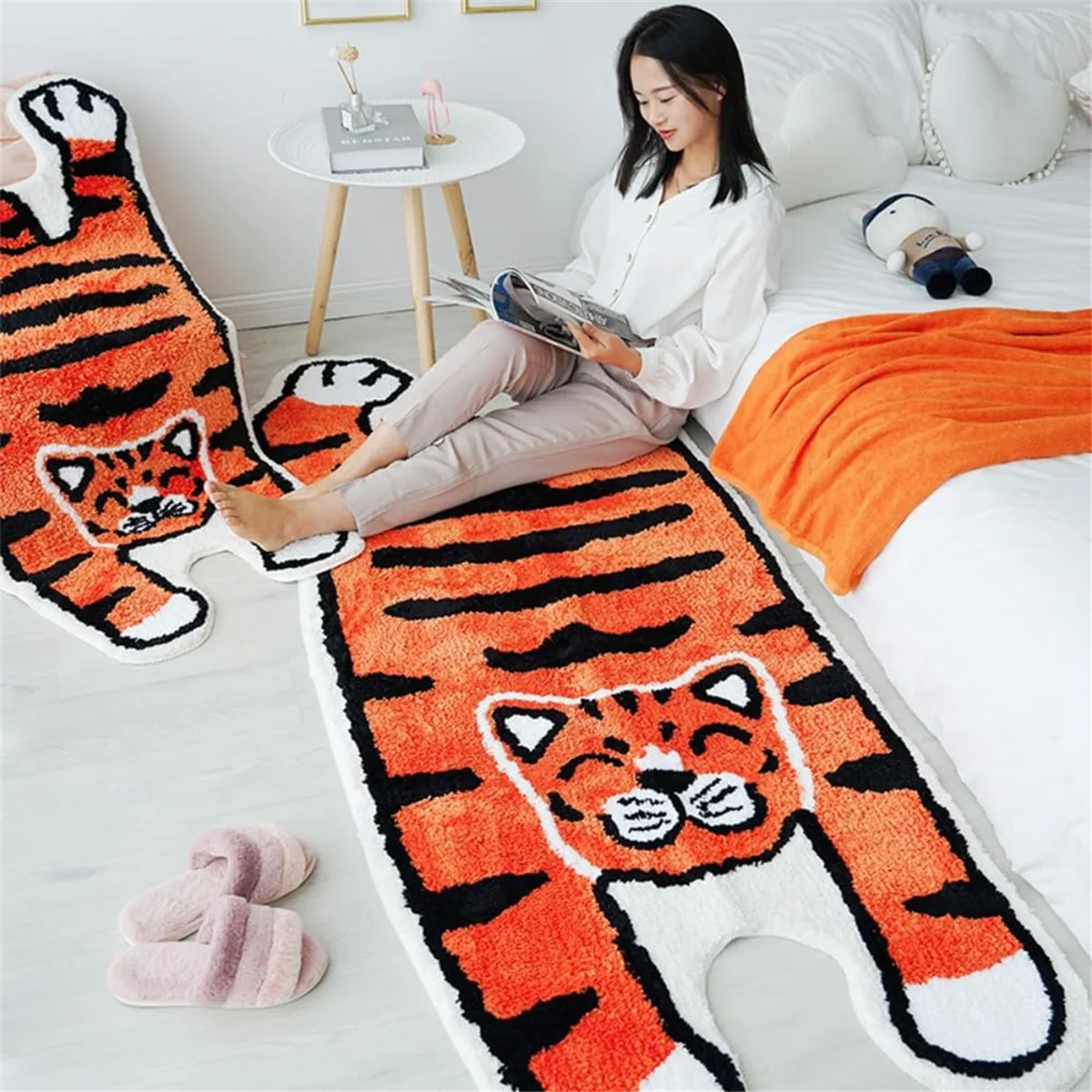 M05K 60X120cm Animal Shape Rug - Kawaii Pink Leopard Tiger Rug - Non-Slip Animal Shape Rug for Bedside or Floor A