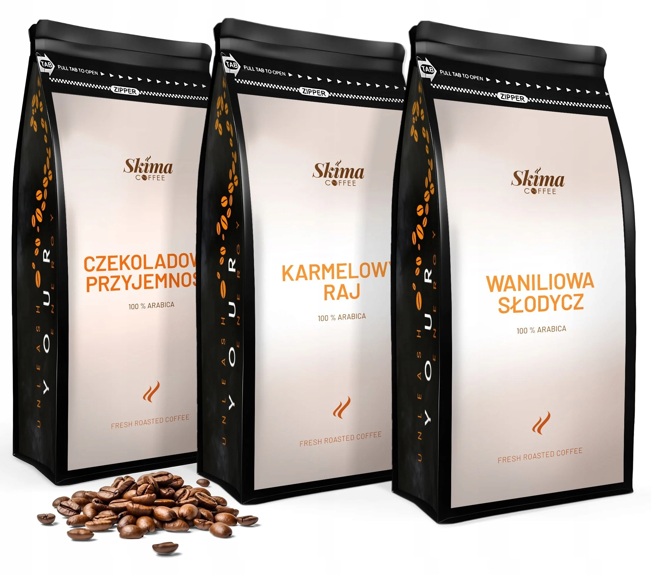 Kawa ziarnista 3x1kg WANILIOWA/CZEKOLADOWA /KARMELOWA ARABICA Świeża+GRATIS