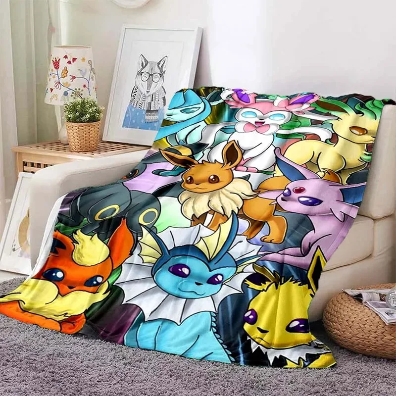 Cartoon Warm Soft Pokémon Eevee  Blanket Fluffy Sofa Plaid Plush Bedspread Winter Four Season Throw Blanket for Sofa Bed