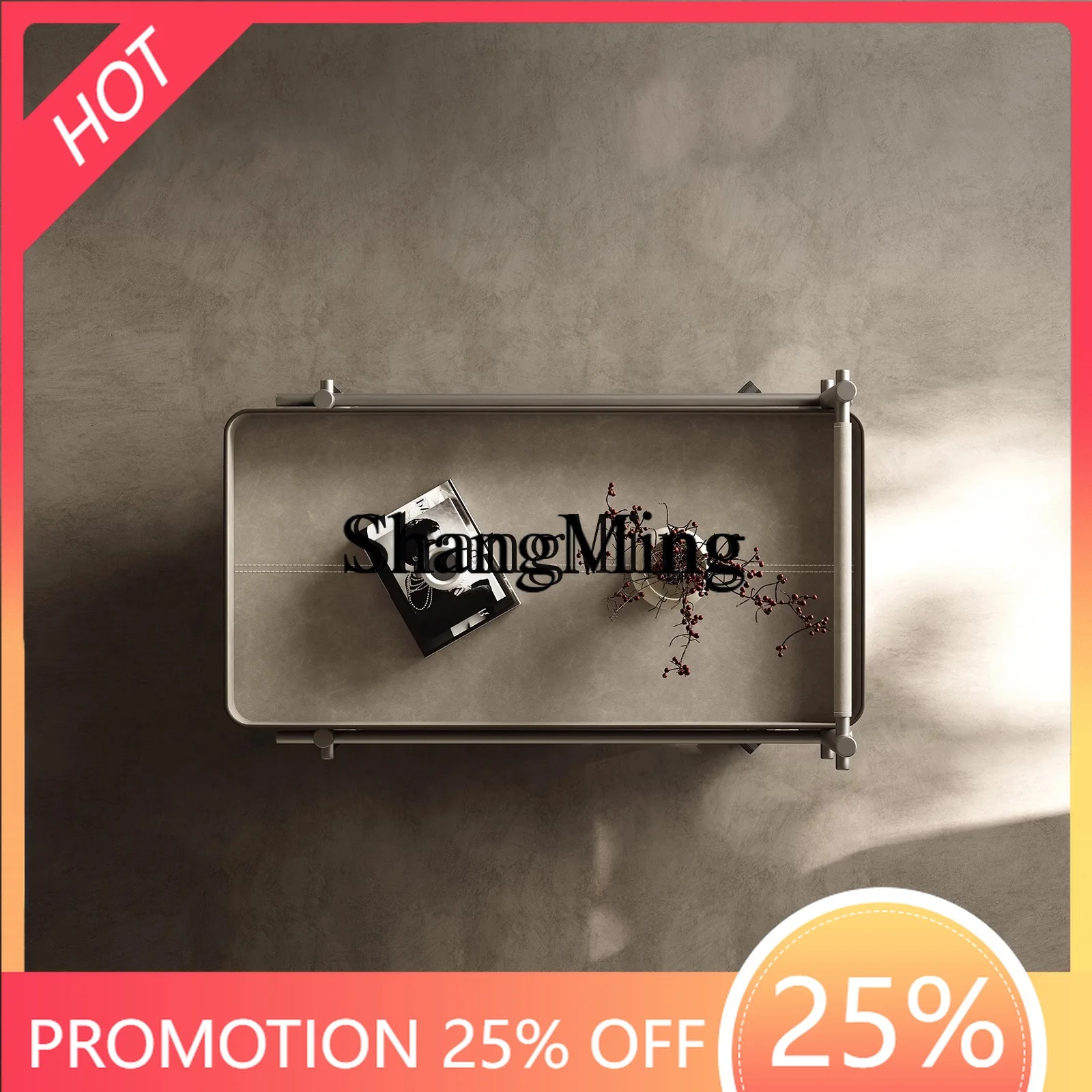 

FG light luxury high-end saddle leather edge few living room movable sofa side rack