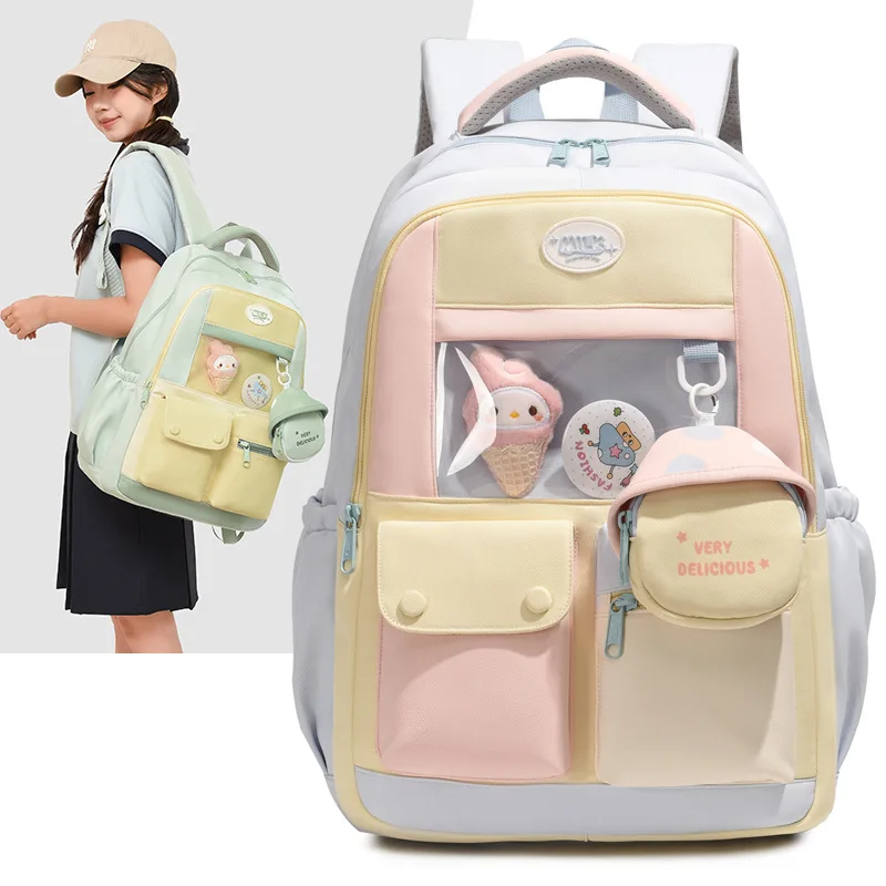 

Korean Sweet Backpack Female Junior High School Student Bar Pain Bag Large Capacity Schoolbag High Value Student Backpack Female