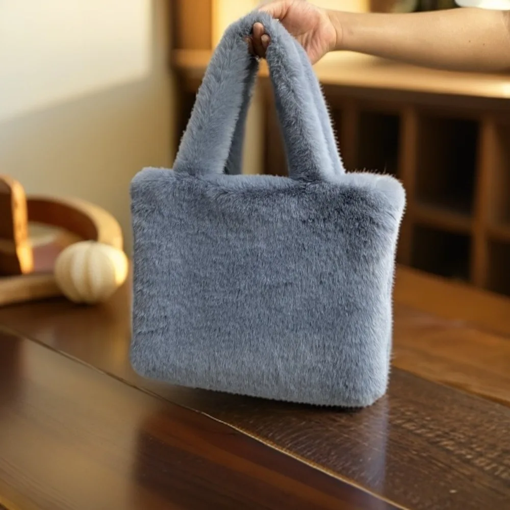 New Large Capacity Plush Handbag Casual Solid Color Underarm Bag Portable Cosmetic Organizer Gift