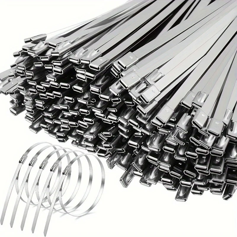 304 Stainless Steel Cable Ties, 100Pcs Pack, Thickened Self-Locking Type, Resistant to High and Low Temperatures, Anti-Rust and Anti-Corrosion, Suitable for Household, Outdoor, Automotive, Marine, and Machinery Use, Industrial-Grade High-Strength Cable Ties