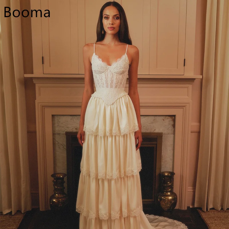 Booma A-Line con cinturino per spaghetti in pizzo a strati eleganti abiti da sposa lunghi senza maniche abito da sposa su misura 2025