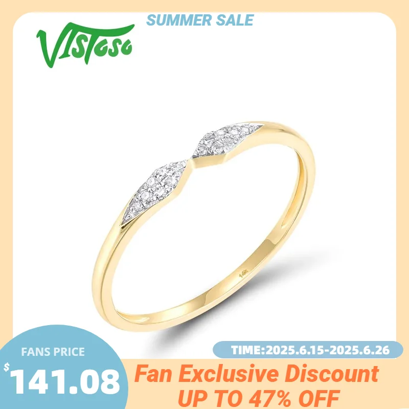 

VISTOSO Real 14K 585 Yellow Gold Rings For Women Sparkling Diamonds Simple Stackable Daily Wedding Anniversary Fine Jewelry