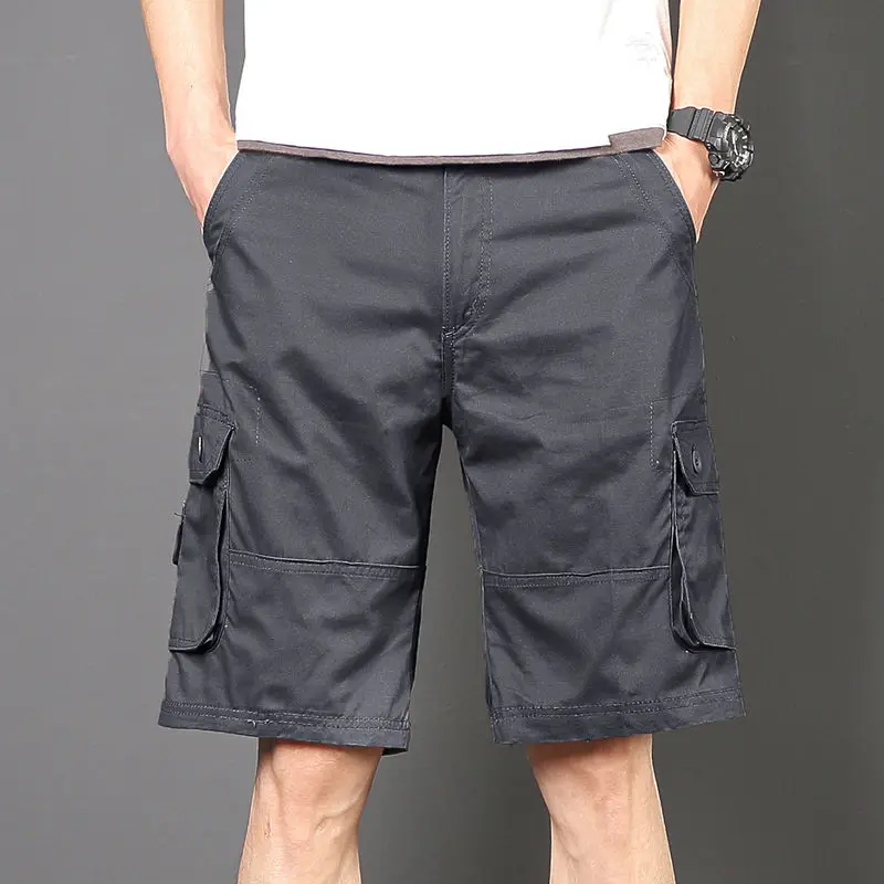 Black Long Men\'s Cargo Shorts Green Over Knee Half Male Bermuda Short Pants Distressed Wide Front Pocket Elastic Waist Homme Y2k