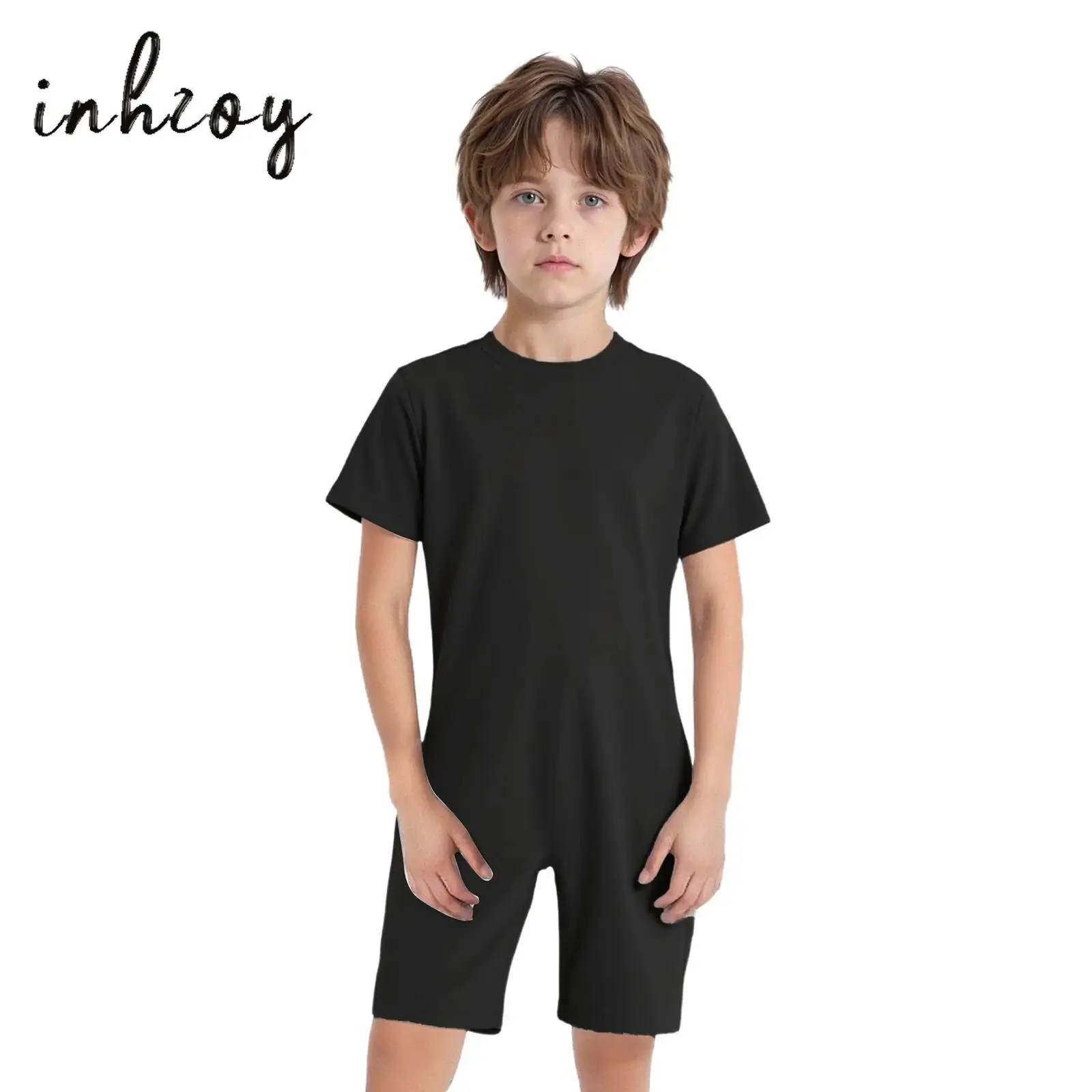 

3Pcs Boys Girls Cotton Special Needs Adaptive Clothing Kids Round Neck Short Sleeve Back Invisible Zipper Solid Color Jumpsuit