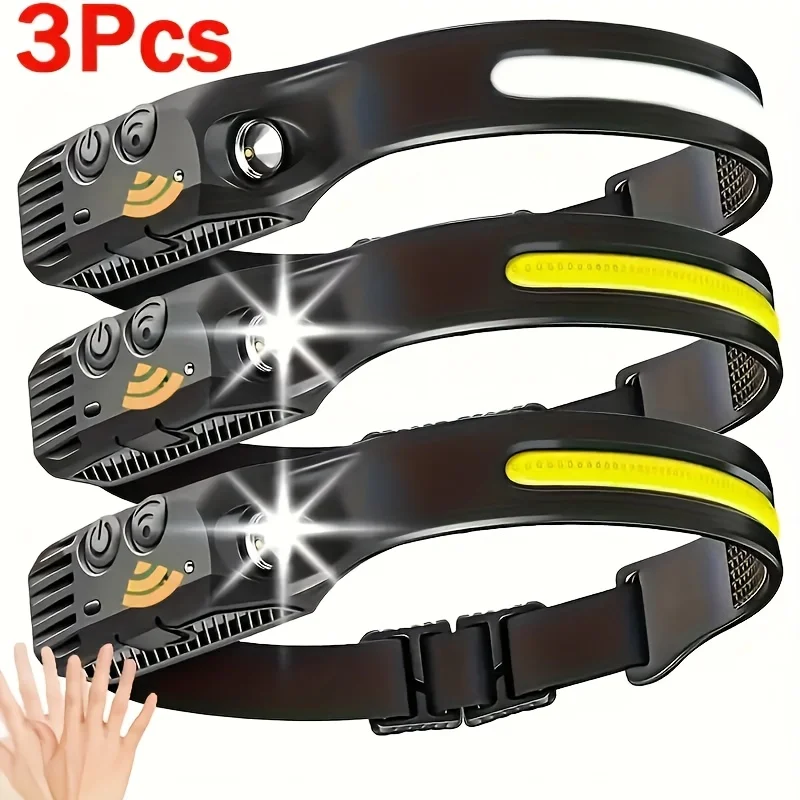 

3PCS,Rechargeable Headlights, LED Headlights, Adult Motion Detector, Used for Hiking, Jogging, Maintenance, Fishing, Cycling
