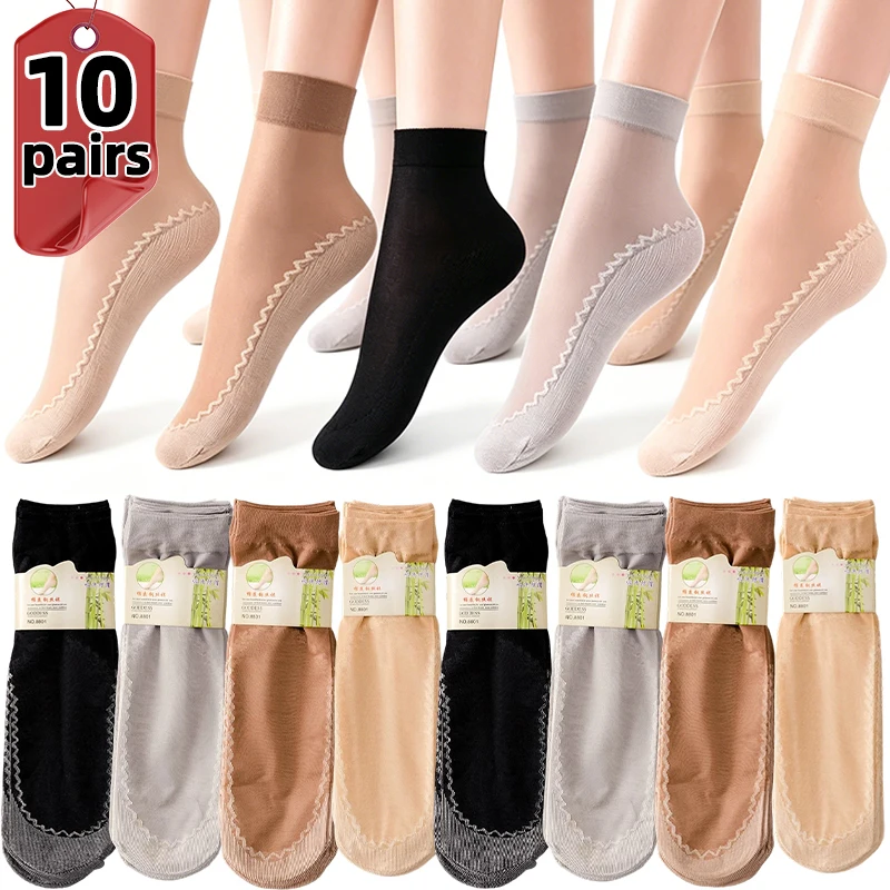 5/10pairs Lace Ultrathin Socks Women Summer Breathable Silk Socks Female Mesh Elastic Non-Slip Bottom Splice Ankle Short Sox