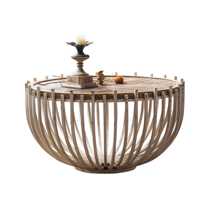 

A few industrial style old decorative wrought iron round tables in the living room of the bed and breakfast