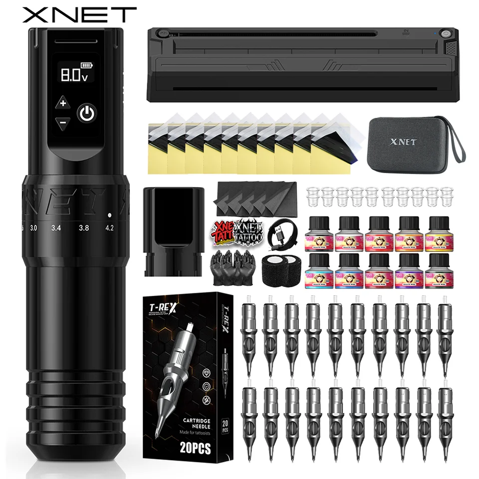 XNET T1 Wireless Tattoo Machine Pen Full Kit Tattoo Transfer