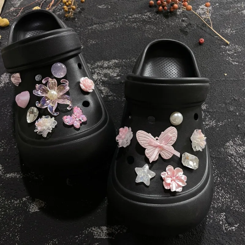 Iridescent  Butterfly Iris Flowers Resin Charms DIY Clogs Shoe Charms Accessories Craft Sandals Decorations for Dreamy Women