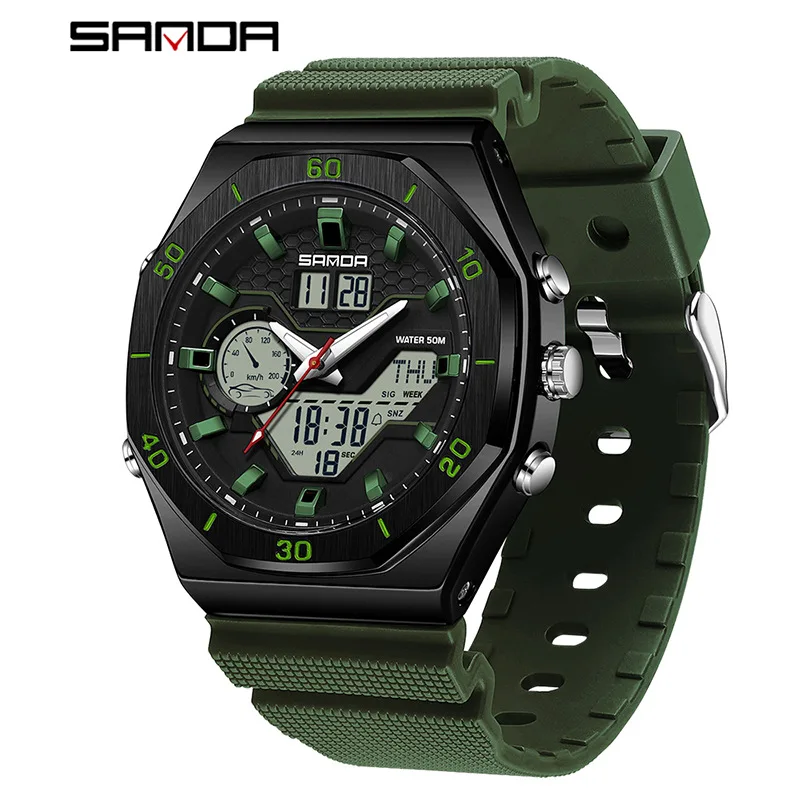 SANDA 6209 Electronic Watch Outdoor Sports Waterproof Digital Analog Display Silicone Strap Wrist Watches for Men Boy Gift