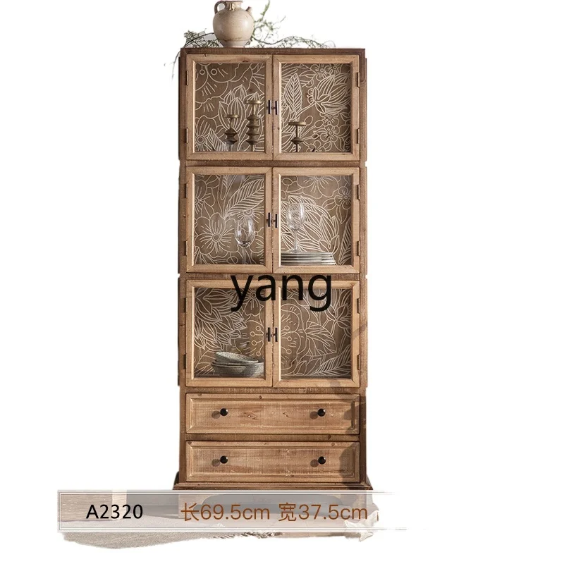 

Yjq Dining Side Solid Wood Living Room Wall Bookcase Carved Hand-Made Display Cabinet Made of Glass