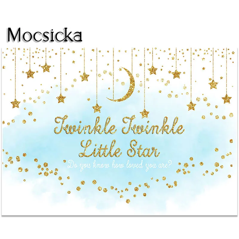 Mocsicka azul Baby Shower telón de fondo centelleante pequeña estrella fondo bebé niño retrato foto estudio Prop decoración de fiesta Banner