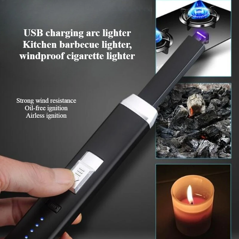 USB charging metal arc lighter outdoor windproof cigarette lighter suitable for kitchen lighting aromatherapy candles barbecue
