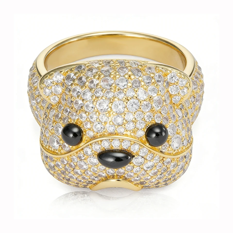 

VANAXIN Cute Dog Rings for Women Unique Design Stereoscopic Exquisite 14K Gold plated Full Iced Out Cubic Zirconia Men Jewelry