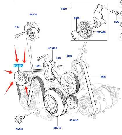 LR057467 RH Upper Engine Idler Pulley For LAND ROVER RANGE ROVER RANGE ROVER SPORT 2013-2025