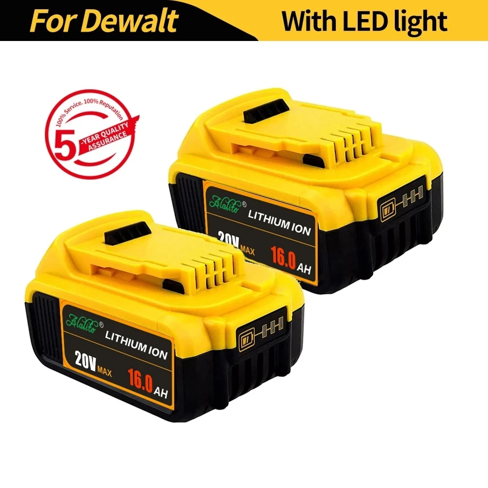 Upgrade 20V 16.0Ah Rechargeable battery for Dewalt Cordles screwdriver drill Screw gun wrench impact batteries DCB200 DCD790