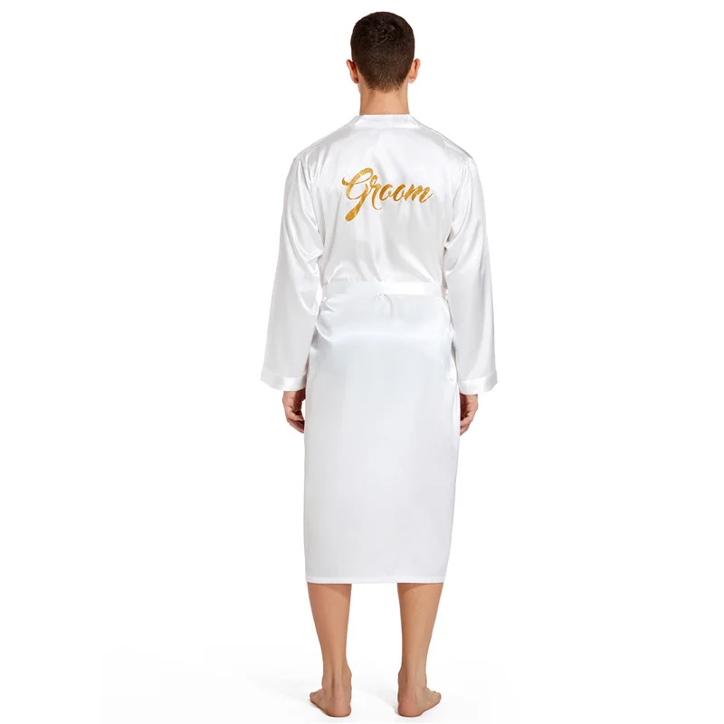 Nightgown Men Robe Groom Kimono Bathrobe Gown Print Letter Loungewear Nightdress Wedding Gift Sleepdress Sexy Loose Sleepwear