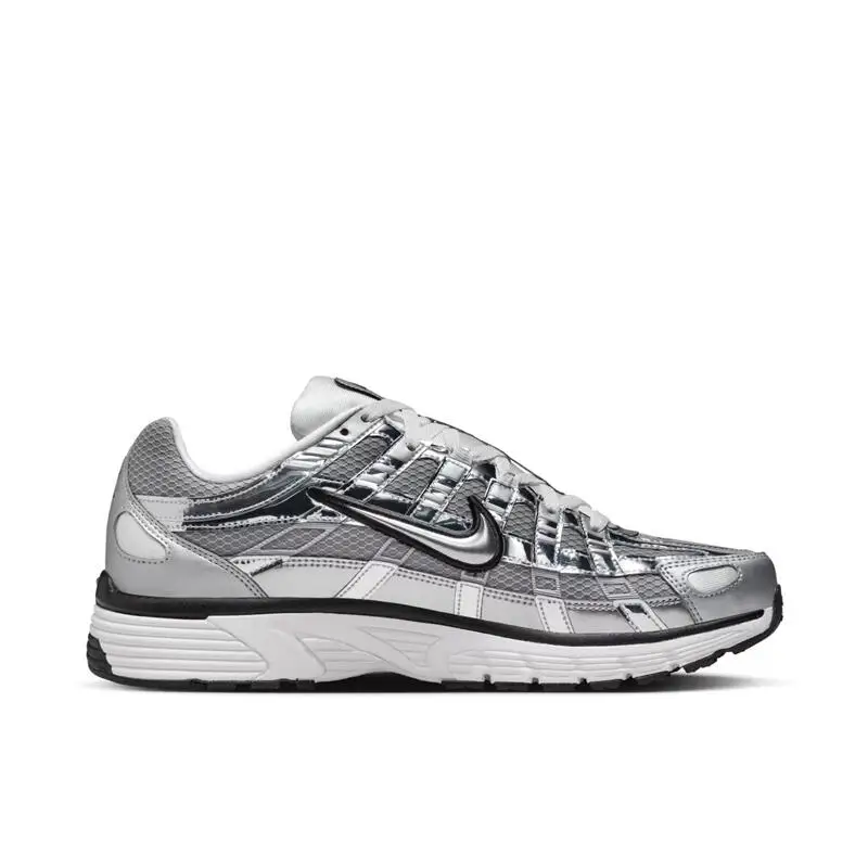 Nike P-6000 Comfortable and Fashionable Fabric Synthetic Leather Sports Outdoor Trendy Casual Running Shoes Unisex Silver Grey