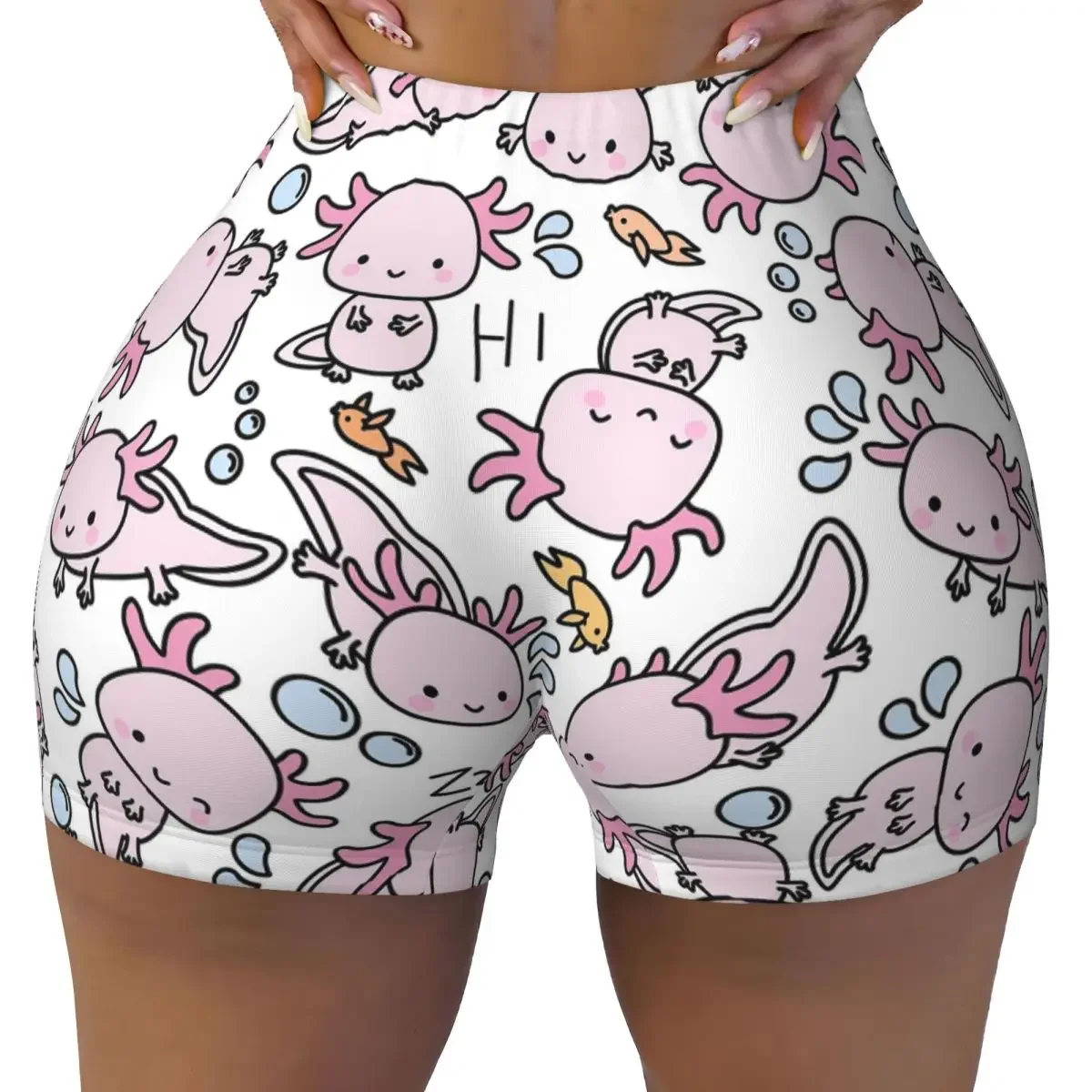 Custom Swimmy Axolotls Yoga Shorts Women Gym Workout Running Athletic Volleyball Biker Shorts