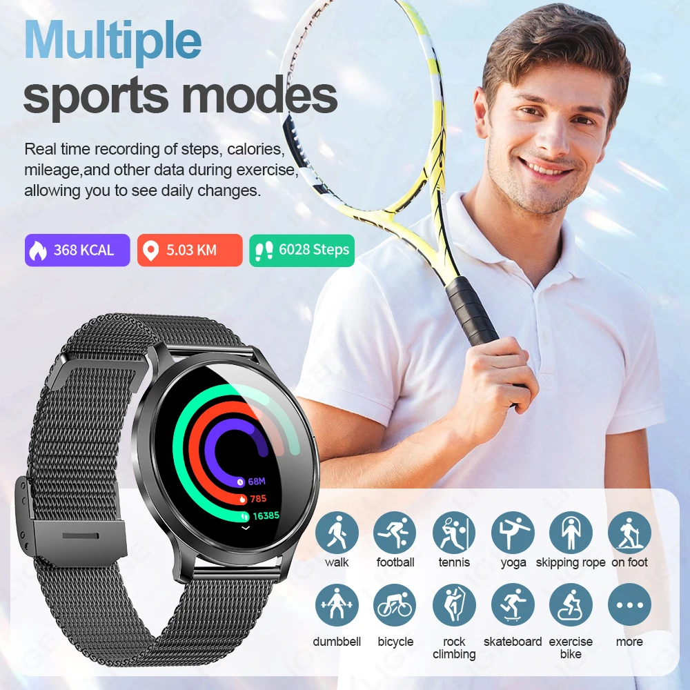 LIGE 2025, modische 1,32-Zoll-Smartwatch für Herren und Damen, AMOLED-Bildschirm, IP68, wasserdicht, Herzfrequenzmesser, Herren- und Damen-Smartwatch